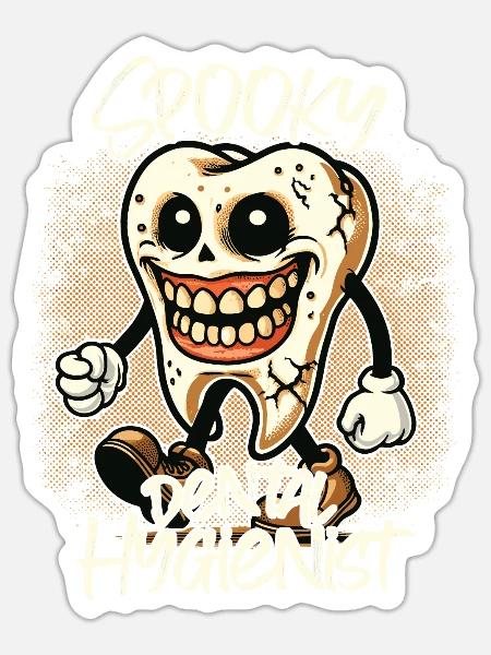 Spooky Zahnhygieniker Halloween Zahn - Sticker Größe S (10 x 10 cm) - Mattweiß