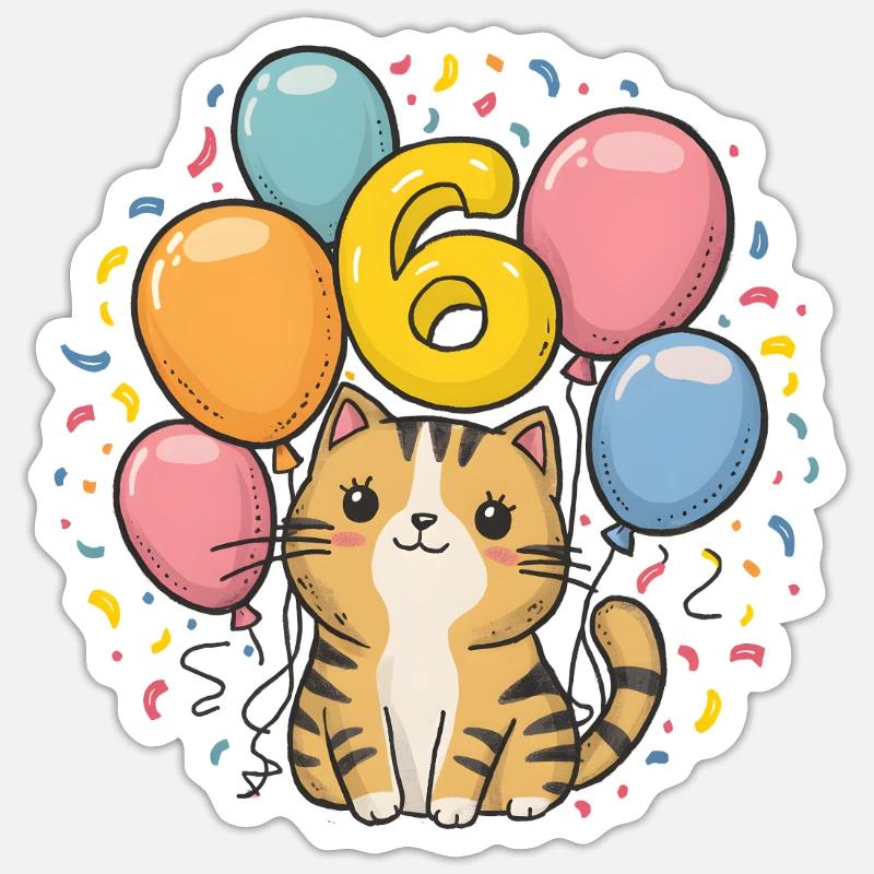 6. Geburtstag Katze Kätzchen Kindergeburtstag - Sticker Größe S (10 x 10 cm) - Mattweiß