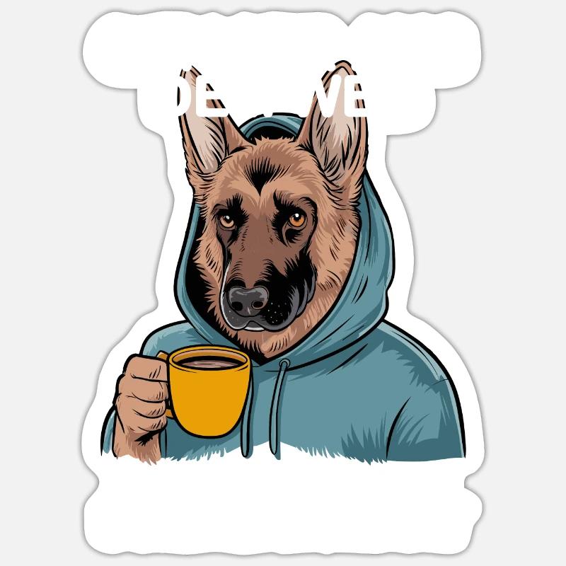 Lustiges Deutscher Schäferhund - Sticker Größe S (10 x 10 cm) - Mattweiß