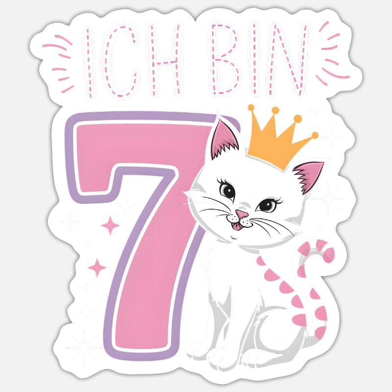 7. Geburtstag Katze Kätzchen Kindergeburtstag - Sticker Größe S (10 x 10 cm) - Mattweiß