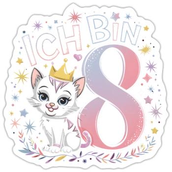 8. Geburtstag Katze Kätzchen Kindergeburtstag - Sticker Größe S (10 x 10 cm) - Mattweiß - Vorne