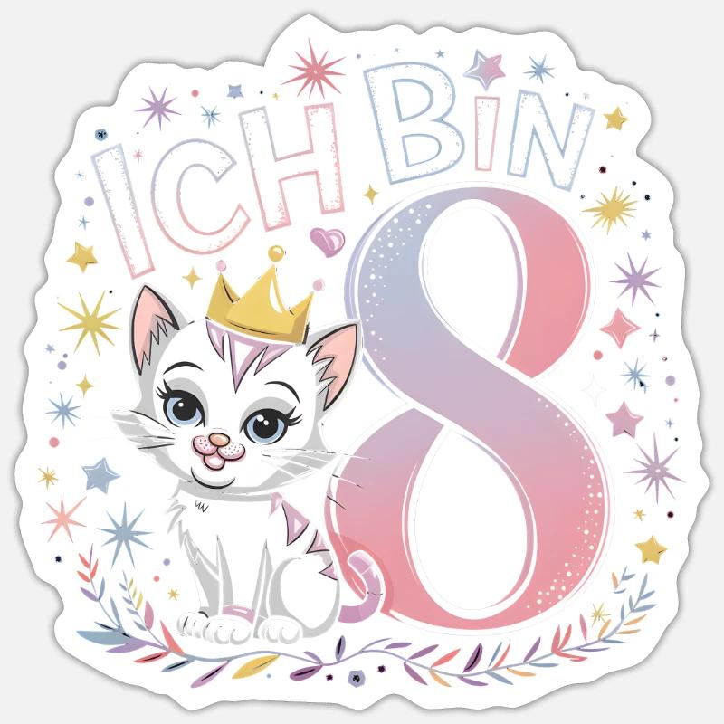 8. Geburtstag Katze Kätzchen Kindergeburtstag Sticker Größe S (10 x 10 cm)