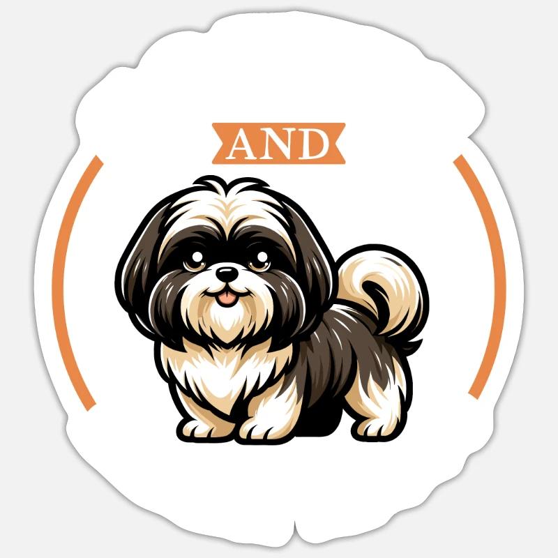 Café et Lhassa Apso - Sticker taille S (10 x 10 cm) - blanc mat