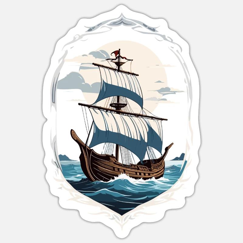 Adventurous Sailing Ship Motif - Sticker size S (10 x 10 cm) - white matte