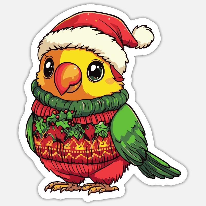 Parrot Christmas Comic Sticker size S (10 x 10 cm)