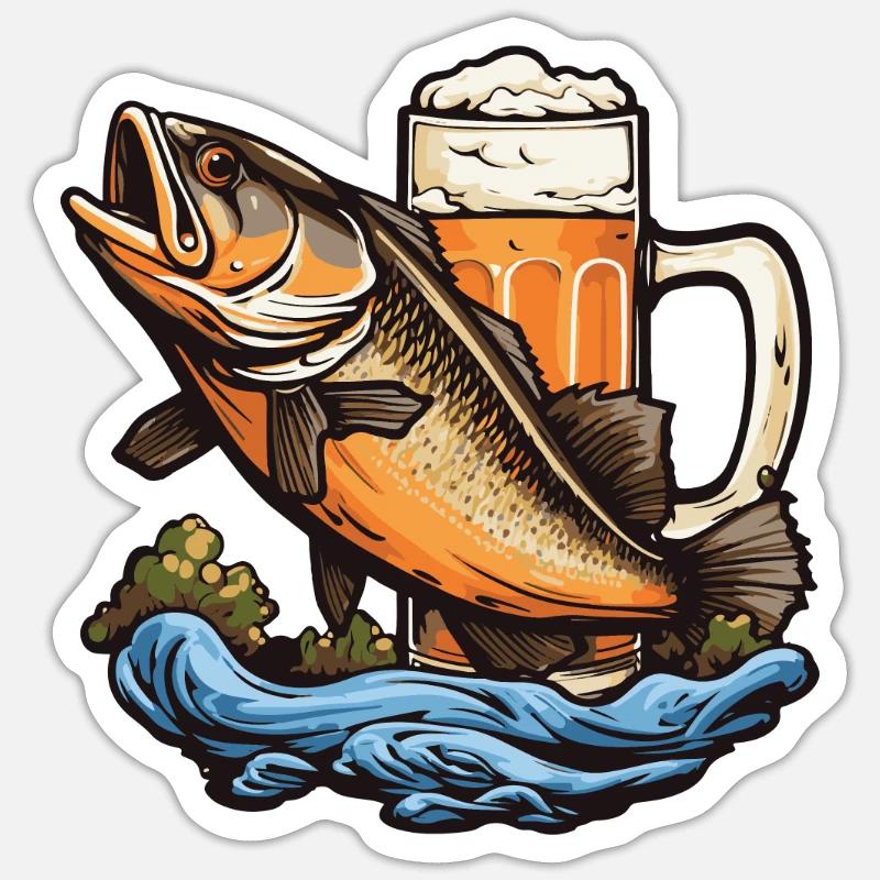Pêche Bière Pêche - Sticker taille S (10 x 10 cm) - blanc mat