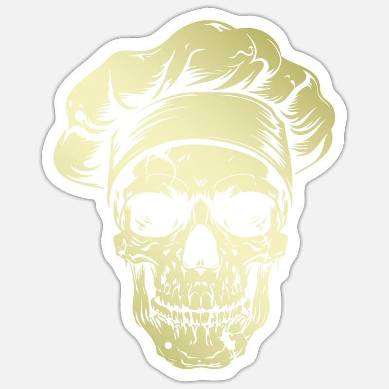 Koch Skull Chef Or - Sticker taille S (10 x 10 cm) - blanc mat
