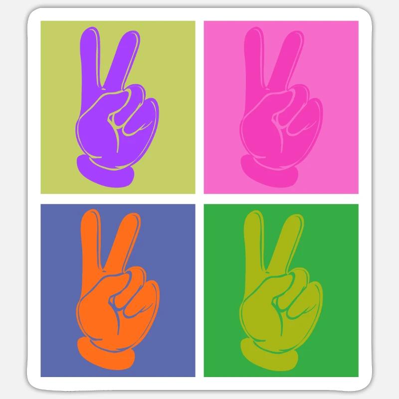 Bunter Friedensgriff Pop Art Design - Sticker Größe S (10 x 10 cm) - Mattweiß