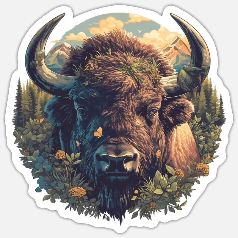 Bisons Bison - Sticker taille S (10 x 10 cm) - blanc mat