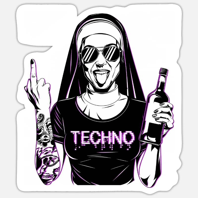 Rebellious Nun Techno Party Hardstyle Sticker size S (10 x 10 cm)