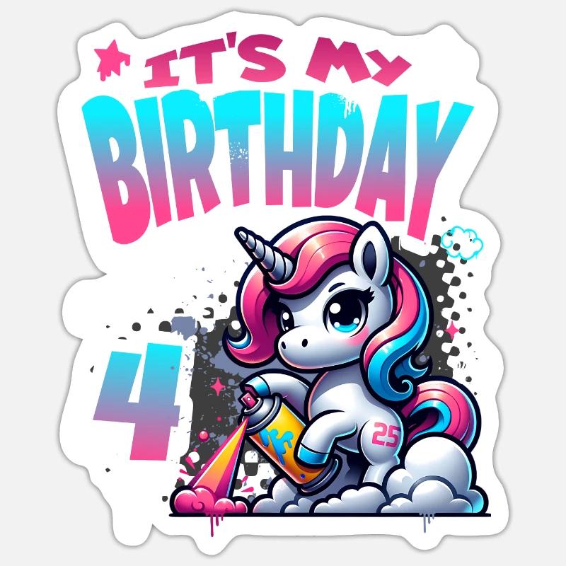 4. Geburtstag Einhorn Graffiti Mädchen Sticker Größe S (10 x 10 cm)