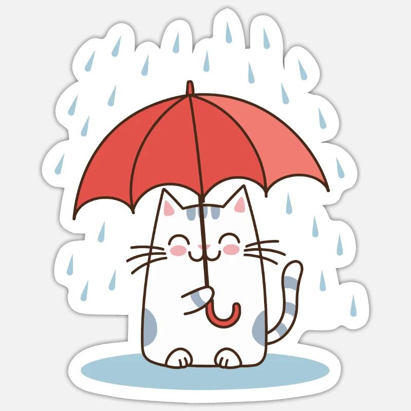 Parapluie Chat - Sticker taille S (10 x 10 cm) - blanc mat