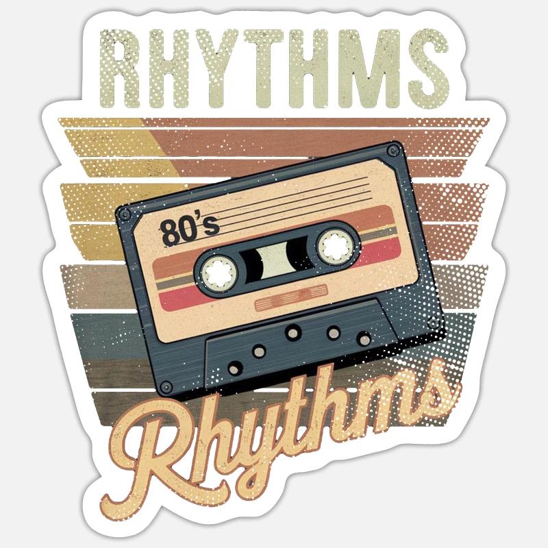 cassette rythme année 80 - Sticker taille S (10 x 10 cm) - blanc mat