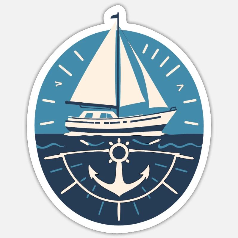 äSegelboot Mit Anker Und Meer - Sticker Größe S (10 x 10 cm) - Mattweiß
