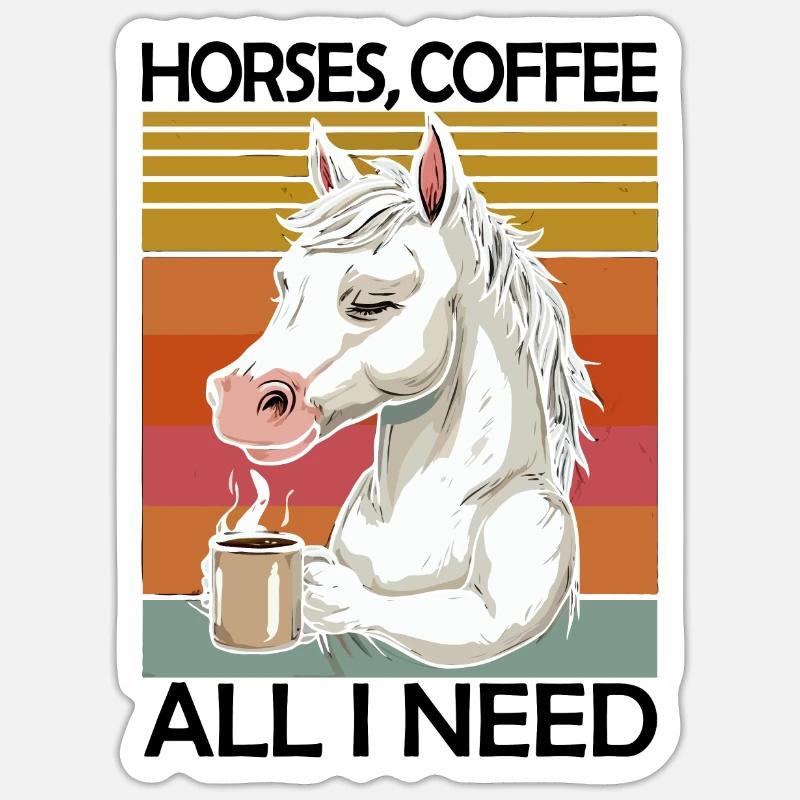 Lustiges Pferd Kunst Pferdebesitzer Pferde Kaffee - Sticker Größe S (10 x 10 cm) - Mattweiß