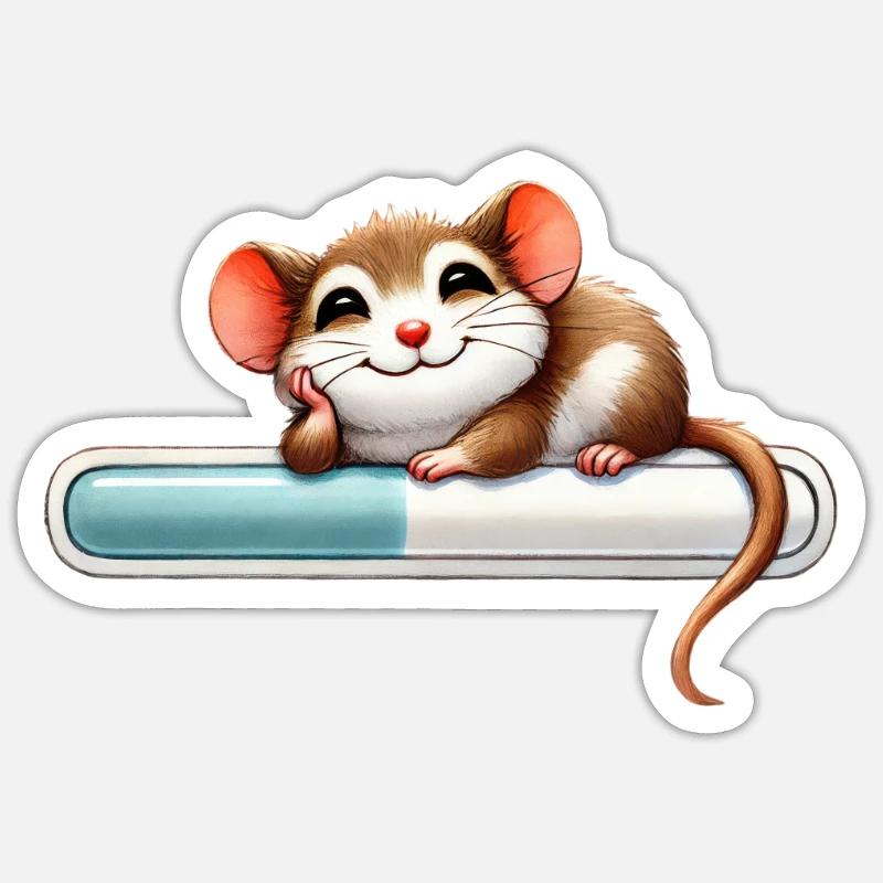 Relaxed mouse on loading bar Sticker size S (10 x 10 cm)