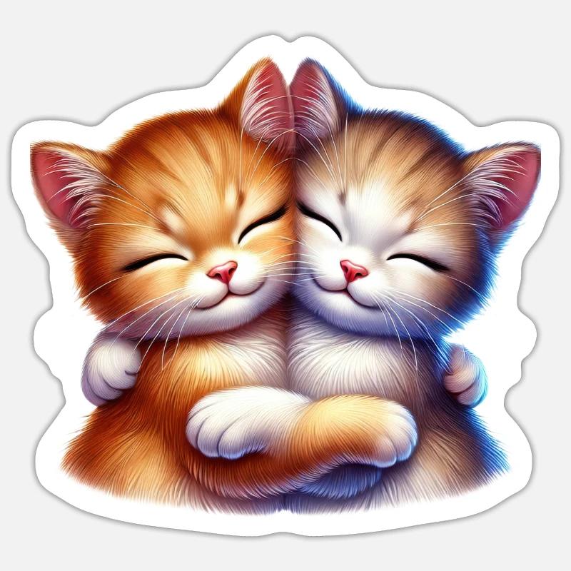 Deux chatons câlins dans une étreinte affectueuse Sticker taille S (10 x 10 cm)