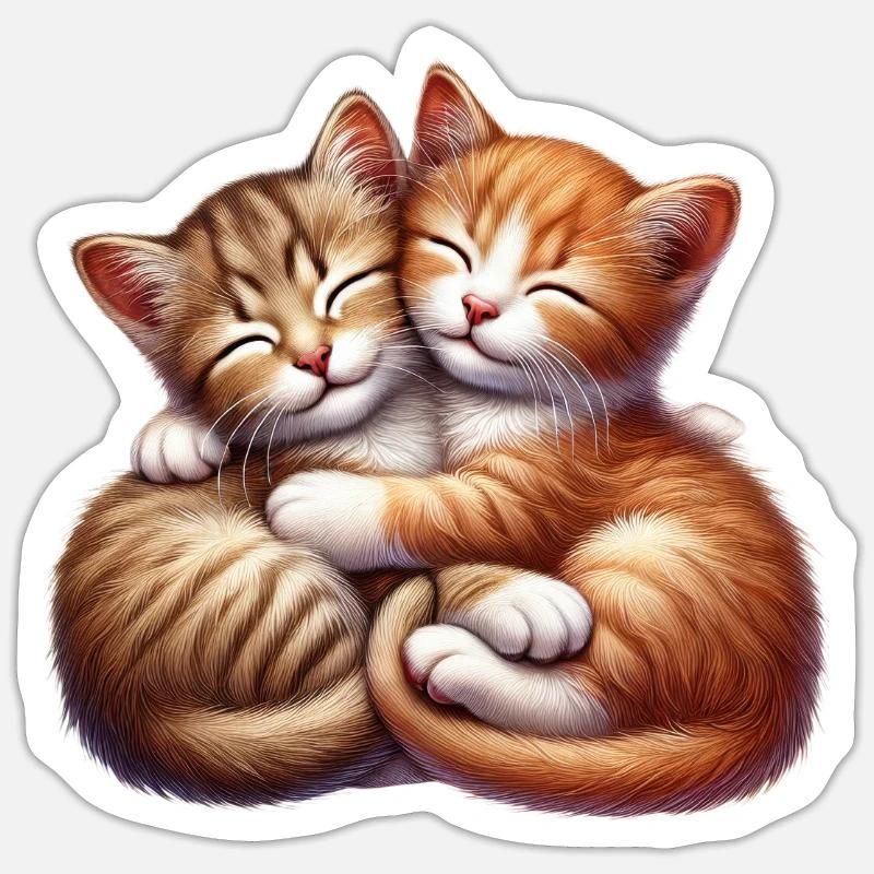 Deux chatons câlins dans une étreinte affectueuse Sticker taille S (10 x 10 cm)
