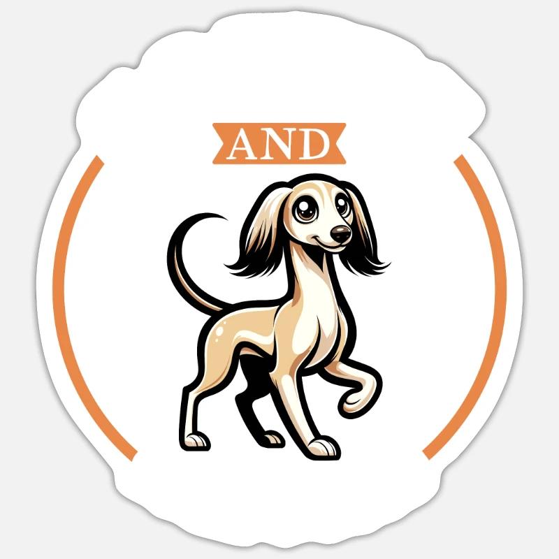 Café et Saluki - Sticker taille S (10 x 10 cm) - blanc mat