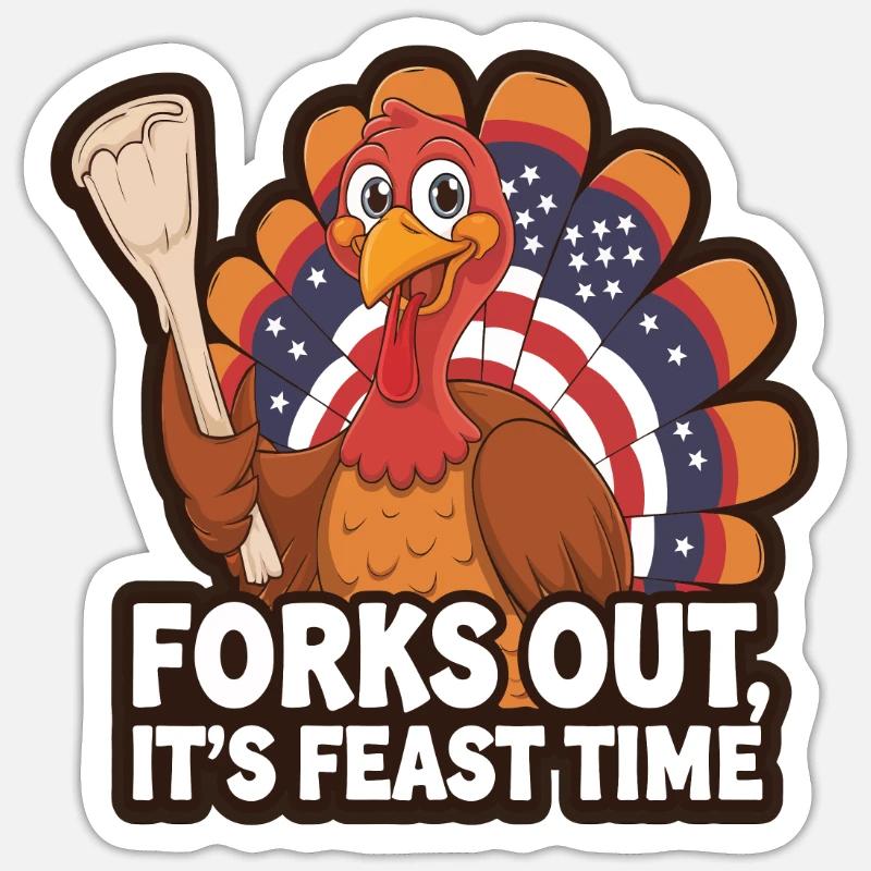 Dinde drôle de Thanksgiving - Sticker taille S (10 x 10 cm) - blanc mat