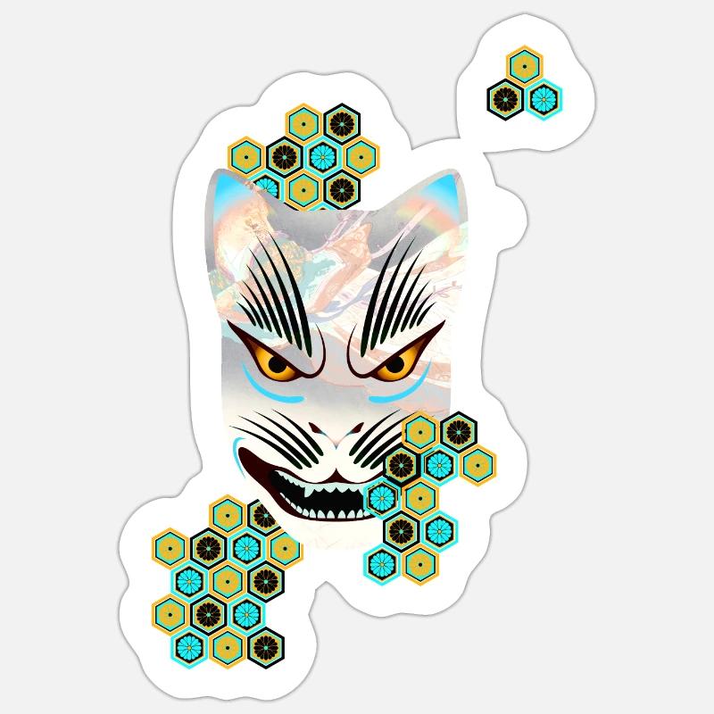 renard Kitsune - Sticker taille S (10 x 10 cm) - blanc mat