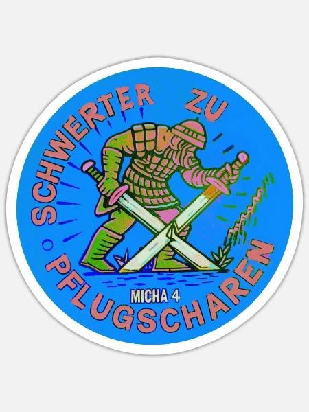 Schwerter zu Pflugscharen Bibel Vers Geschenk Idee - Sticker Größe S (10 x 10 cm) - Mattweiß