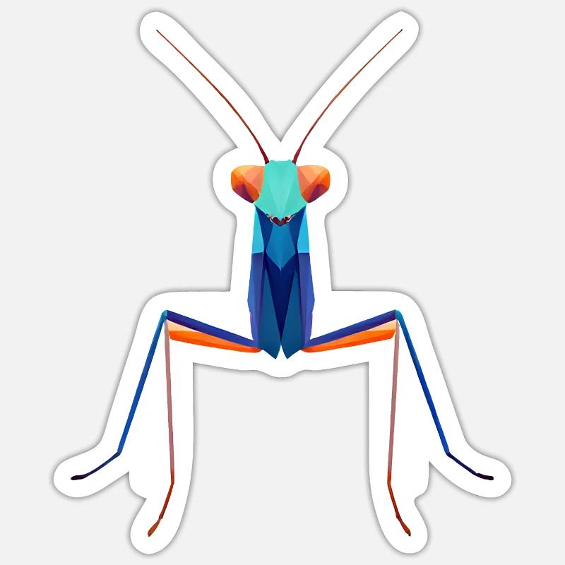 Whimsical mantis in low poly style Sticker size S (10 x 10 cm)
