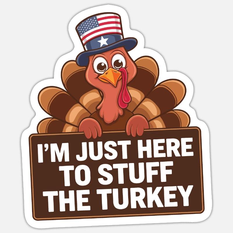 Dinde drôle de Thanksgiving - Sticker taille S (10 x 10 cm) - blanc mat