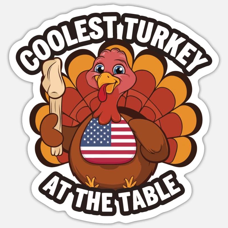 Dinde drôle de Thanksgiving - Sticker taille S (10 x 10 cm) - blanc mat