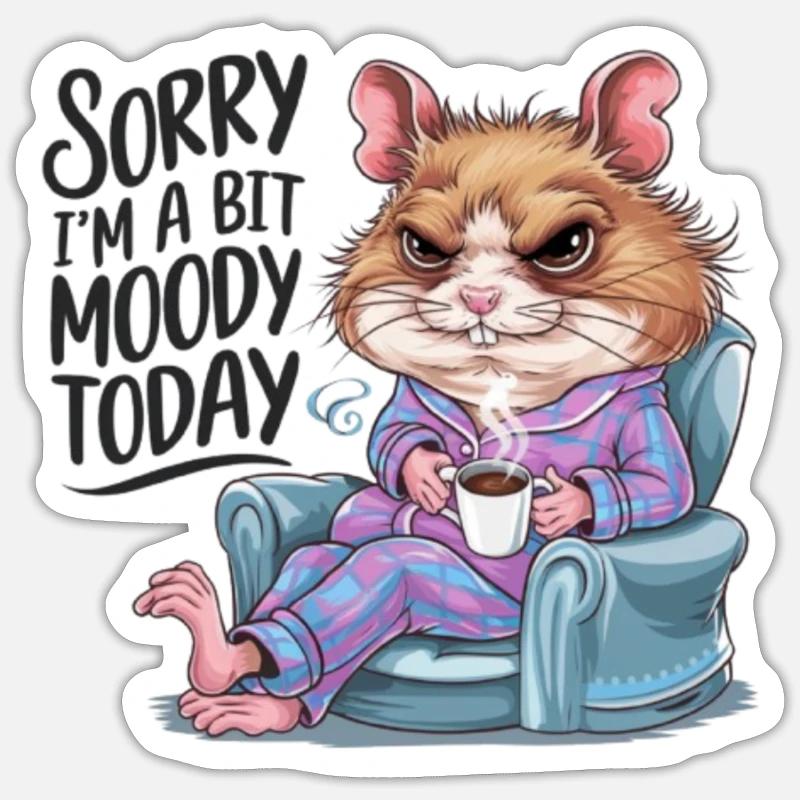 Moody Hamster Grumpy Morning Grouch Coffee Sticker size S (10 x 10 cm)