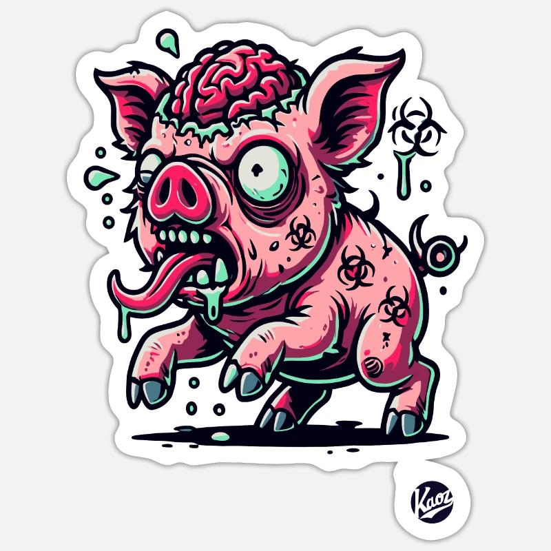 Rotten Brain - Drôle de cochon zombie - Sticker taille S (10 x 10 cm) - blanc mat