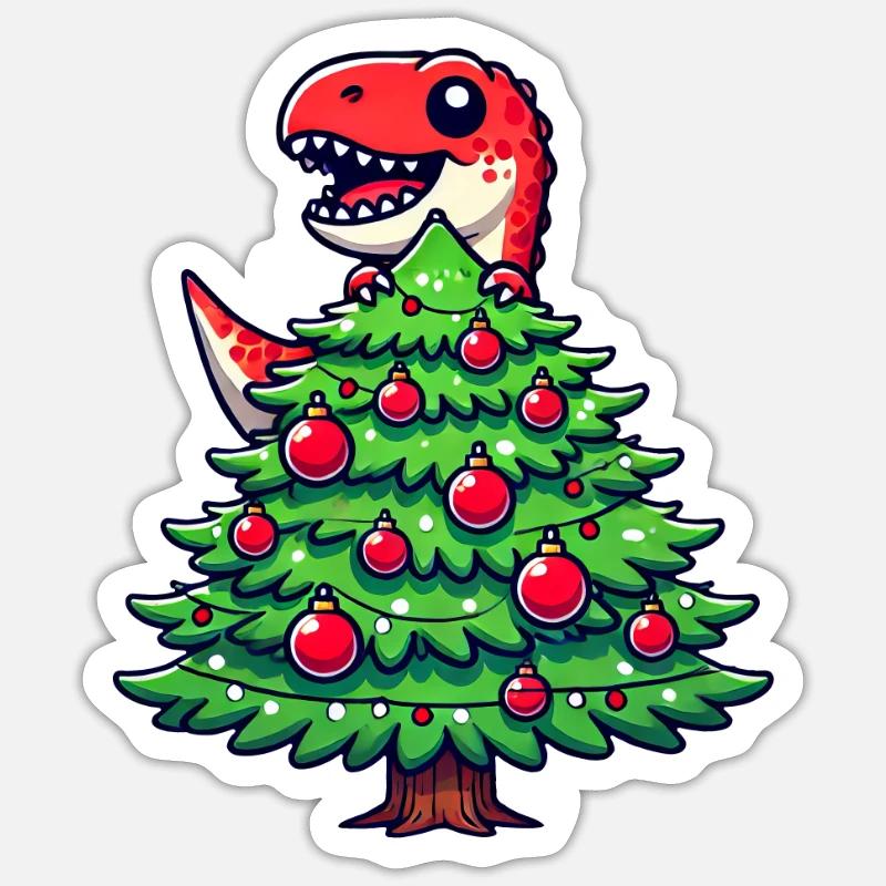 Cute Comic T-Rex Christmas - Sticker size S (10 x 10 cm) - white matte