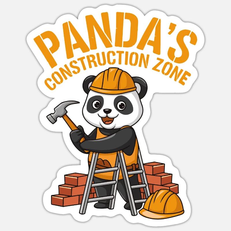 Pandas Construction Zone - Sticker taille S (10 x 10 cm) - blanc mat