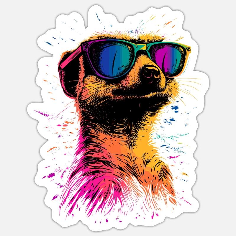 Erdmännchen Sonnenbrille Bunt Süßes Erdmännchen Sticker Größe S (10 x 10 cm)