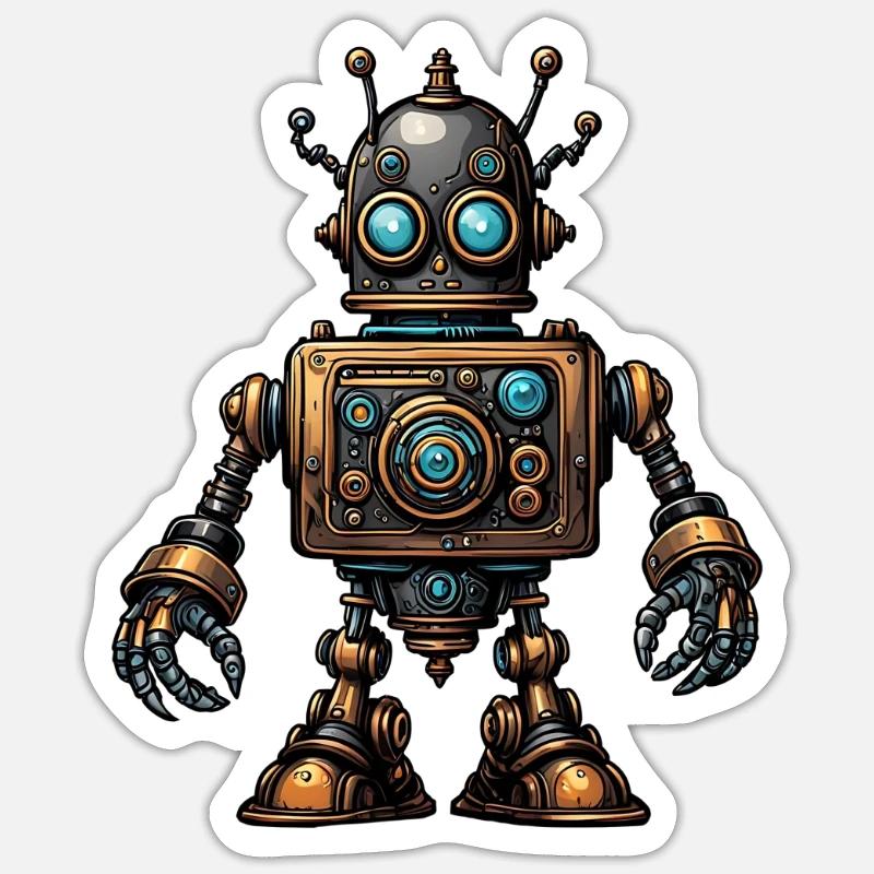 Steampunk robot - Sticker size S (10 x 10 cm) - white matte
