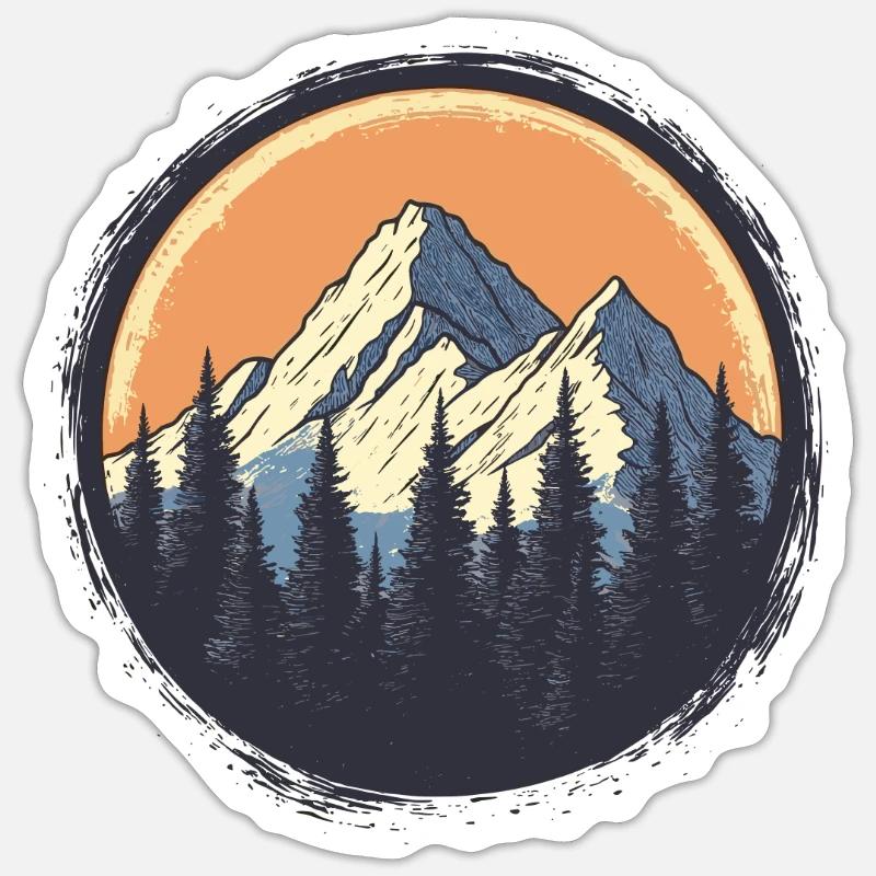 Berge und Wald, ein Wander Design - Sticker Größe S (10 x 10 cm) - Mattweiß
