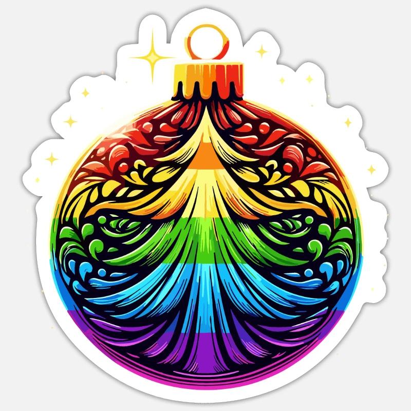 Regenbogen Weihnachtskugel mit Tannenbaum Ornament Sticker Größe S (10 x 10 cm)