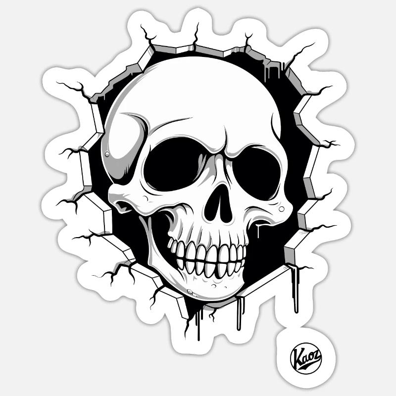 Crâne perçant le mur - Sticker taille S (10 x 10 cm) - blanc mat