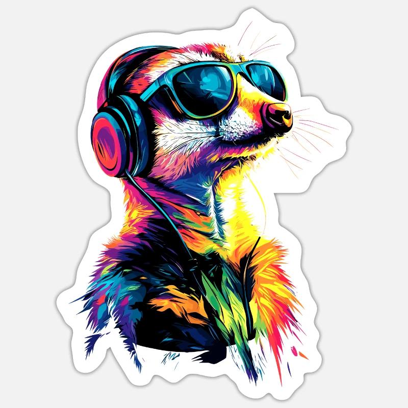 Erdmännchen Sonnenbrille Bunt Süßes Erdmännchen Sticker Größe S (10 x 10 cm)