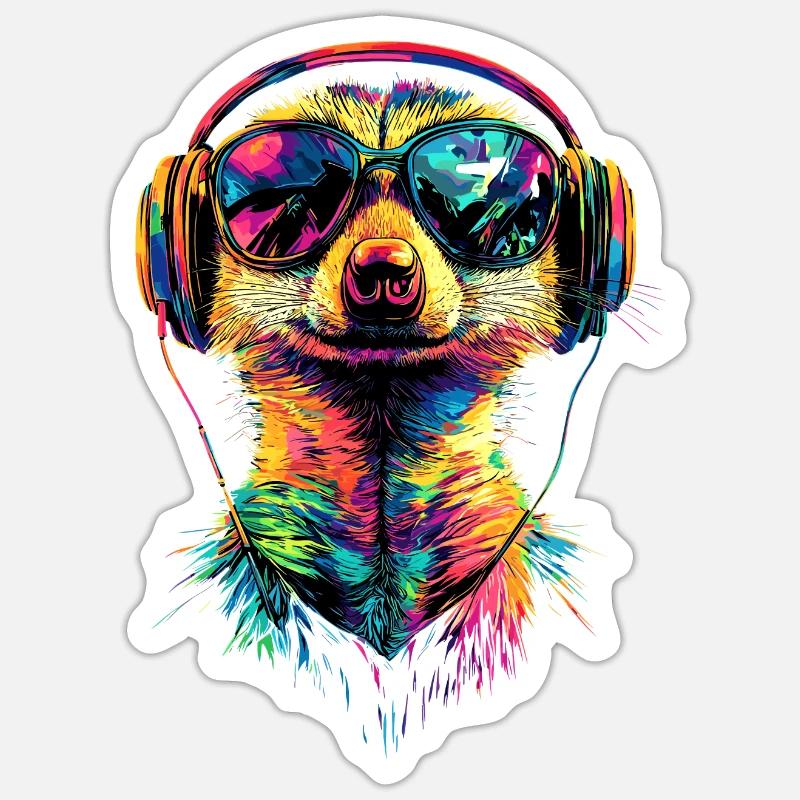 Erdmännchen Sonnenbrille Bunt Süßes Erdmännchen - Sticker Größe S (10 x 10 cm) - Mattweiß