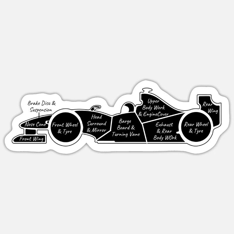 Pièces détachées d’une voiture de course, Formule course, Course masculine Sticker taille S (10 x 10 cm)