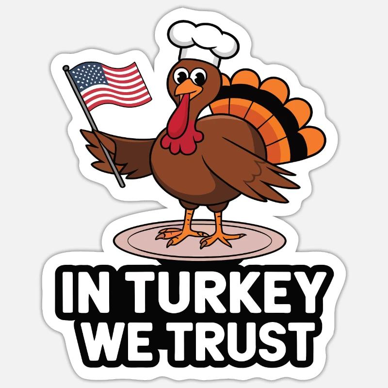 Dinde drôle de Thanksgiving - Sticker taille S (10 x 10 cm) - blanc mat