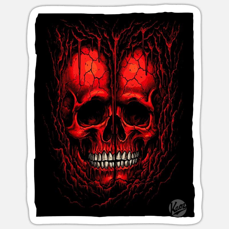 Deux crânes rouges - Sticker taille S (10 x 10 cm) - blanc mat