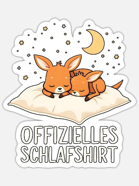 Offizielles Schlafshirt Kängurus Känguru Paar - Sticker Größe S (10 x 10 cm) - Mattweiß