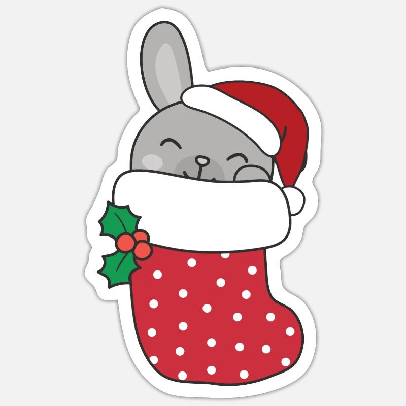 Lapins mignons en chaussette de Noël pour lapin de Noël - Sticker taille S (10 x 10 cm) - blanc mat
