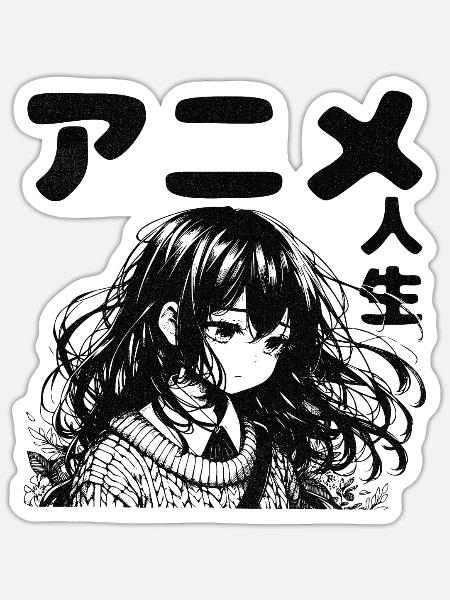 Vintage Anime Emo Girl - Sticker Größe S (10 x 10 cm) - Mattweiß
