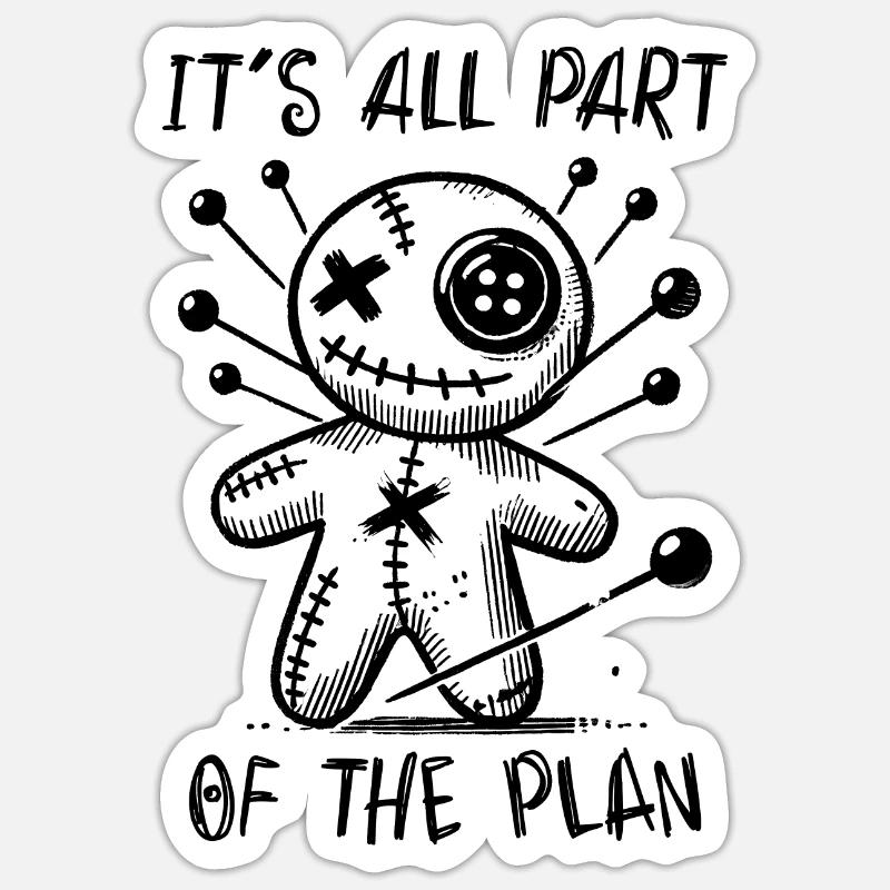 Voodoo Puppe Gothic Doll Pin - Sticker Größe S (10 x 10 cm) - Mattweiß