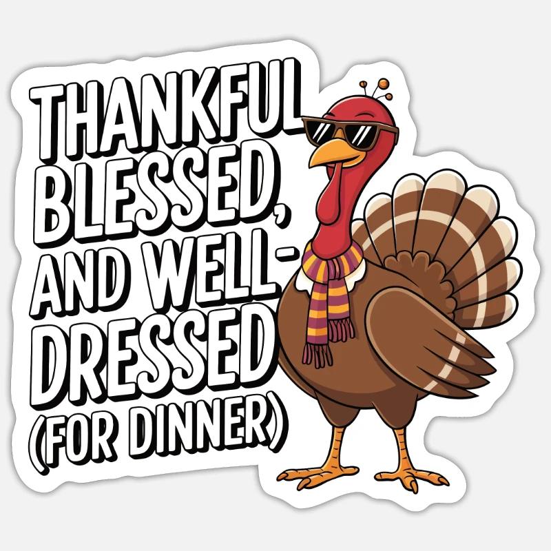 Dinde drôle de Thanksgiving - Sticker taille S (10 x 10 cm) - blanc mat