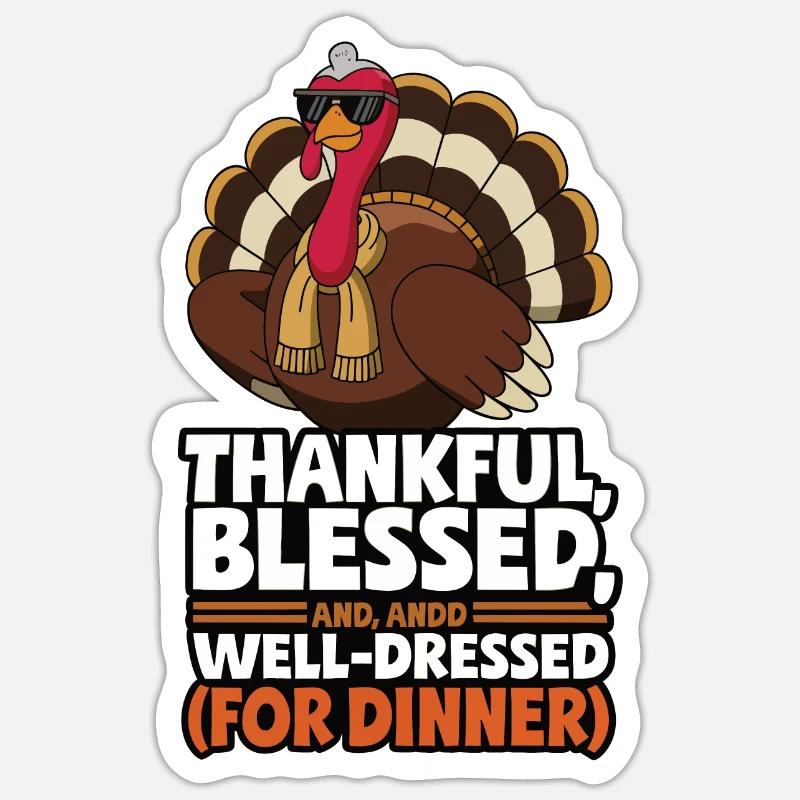 Dinde drôle de Thanksgiving - Sticker taille S (10 x 10 cm) - blanc mat