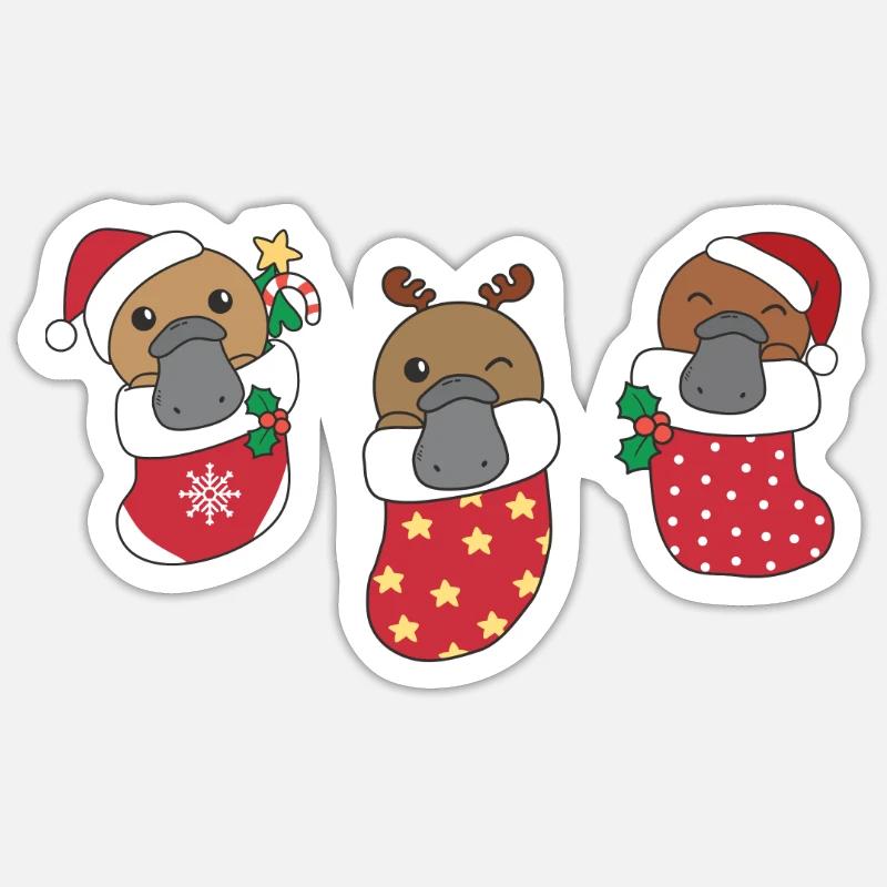 Mignon ornithorynque en chaussette de Noël aussi - Sticker taille S (10 x 10 cm) - blanc mat